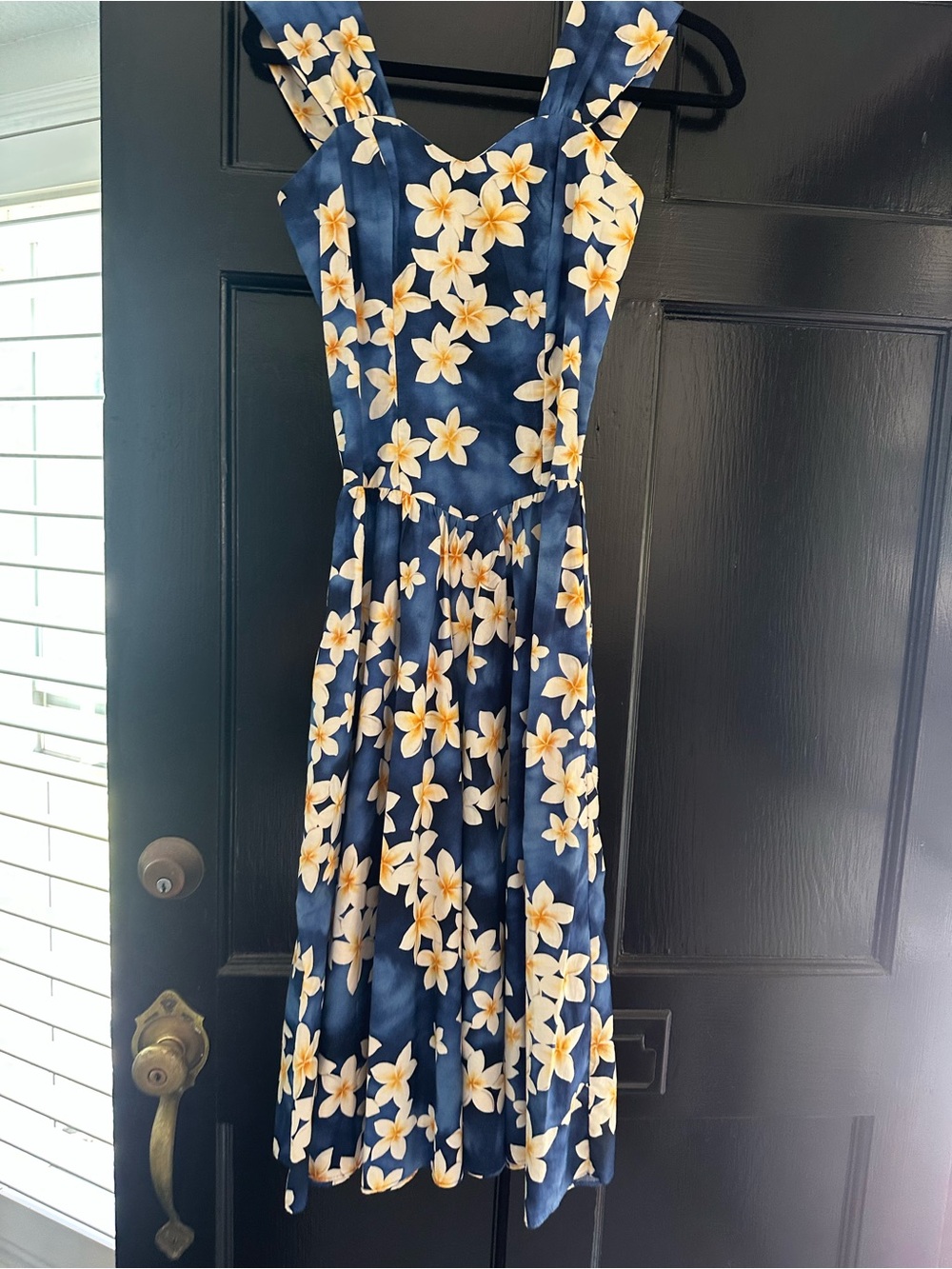 Navy Floral Sundress with Yellow Plumeria Print
